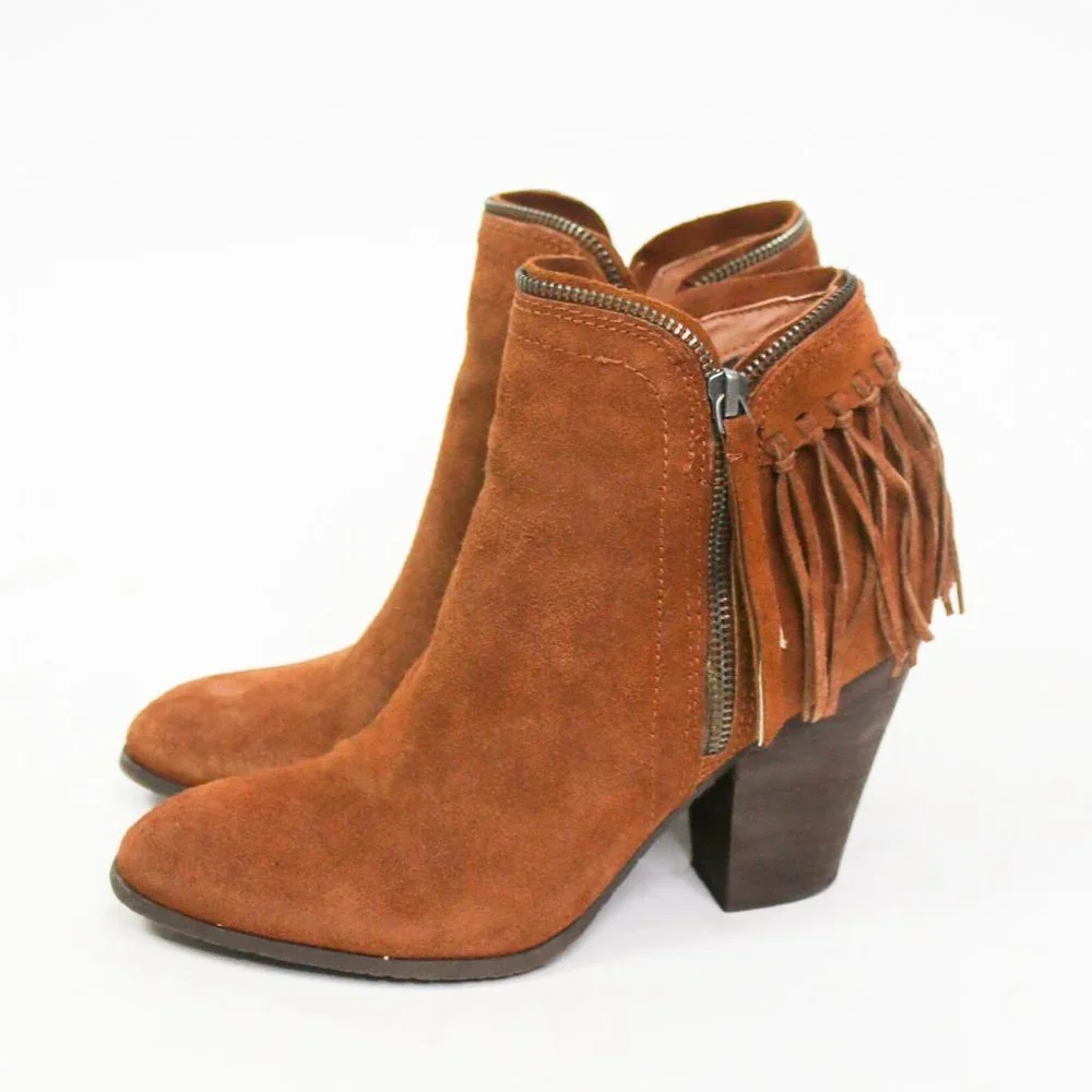 Dolce Vita Size 8.5 Hiro Fringe Suede Bootie Boots Shoes Boho Western Festival - Picture 1 of 7